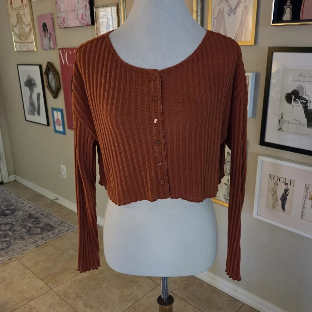 Urban Outfitters Out From Under Leilani Rust Ribbed Oversized Cardigan Y2K Style - Picture 3 of 6